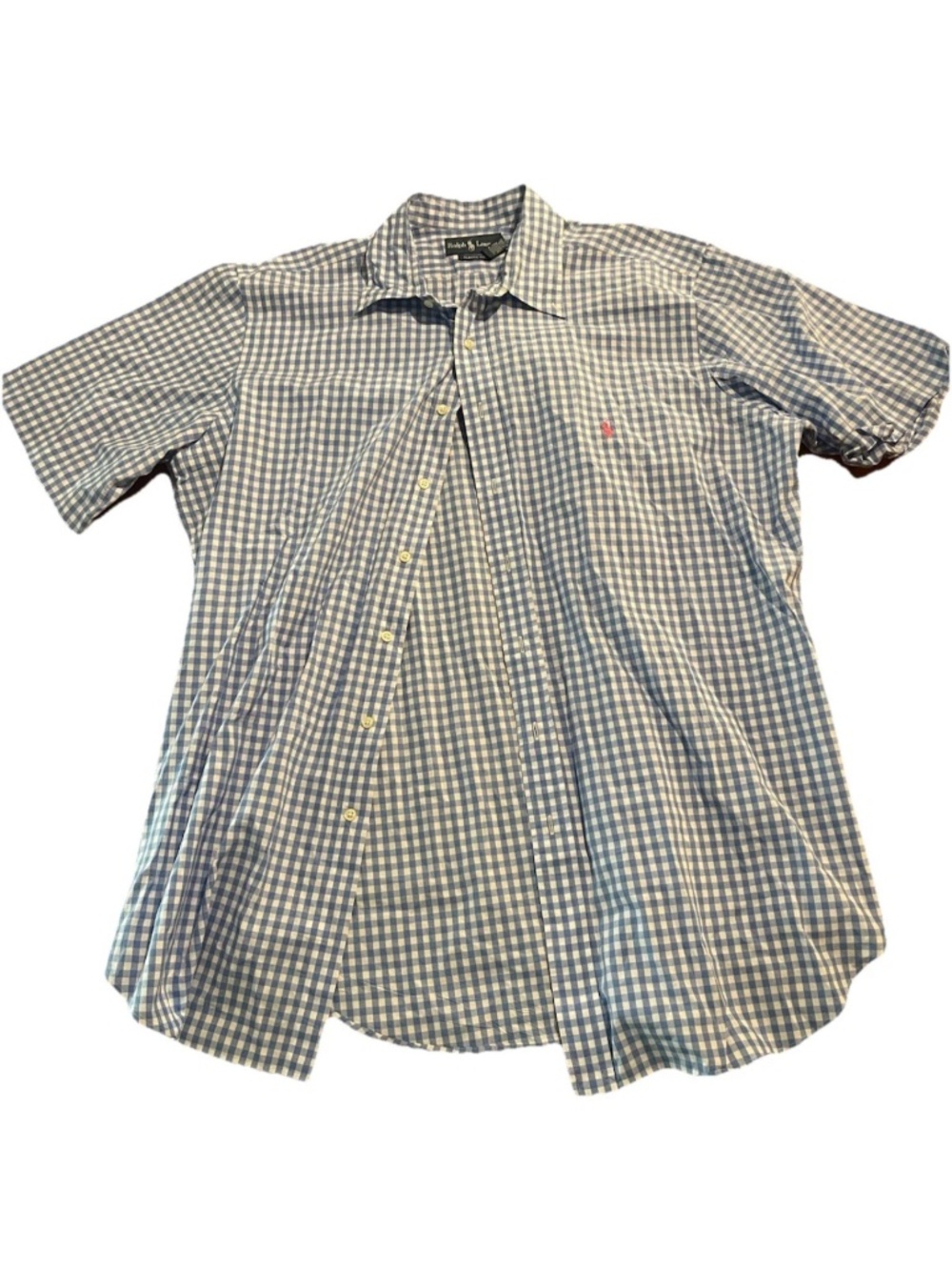 Ralph Lauren Men’s Light Blue Checkered Button Up Shirt Classic Fit XLT Preppy